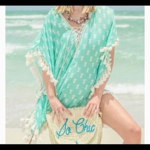 Z&L Europe Pineapple Kaftan Swim Coverup Pom Pom
